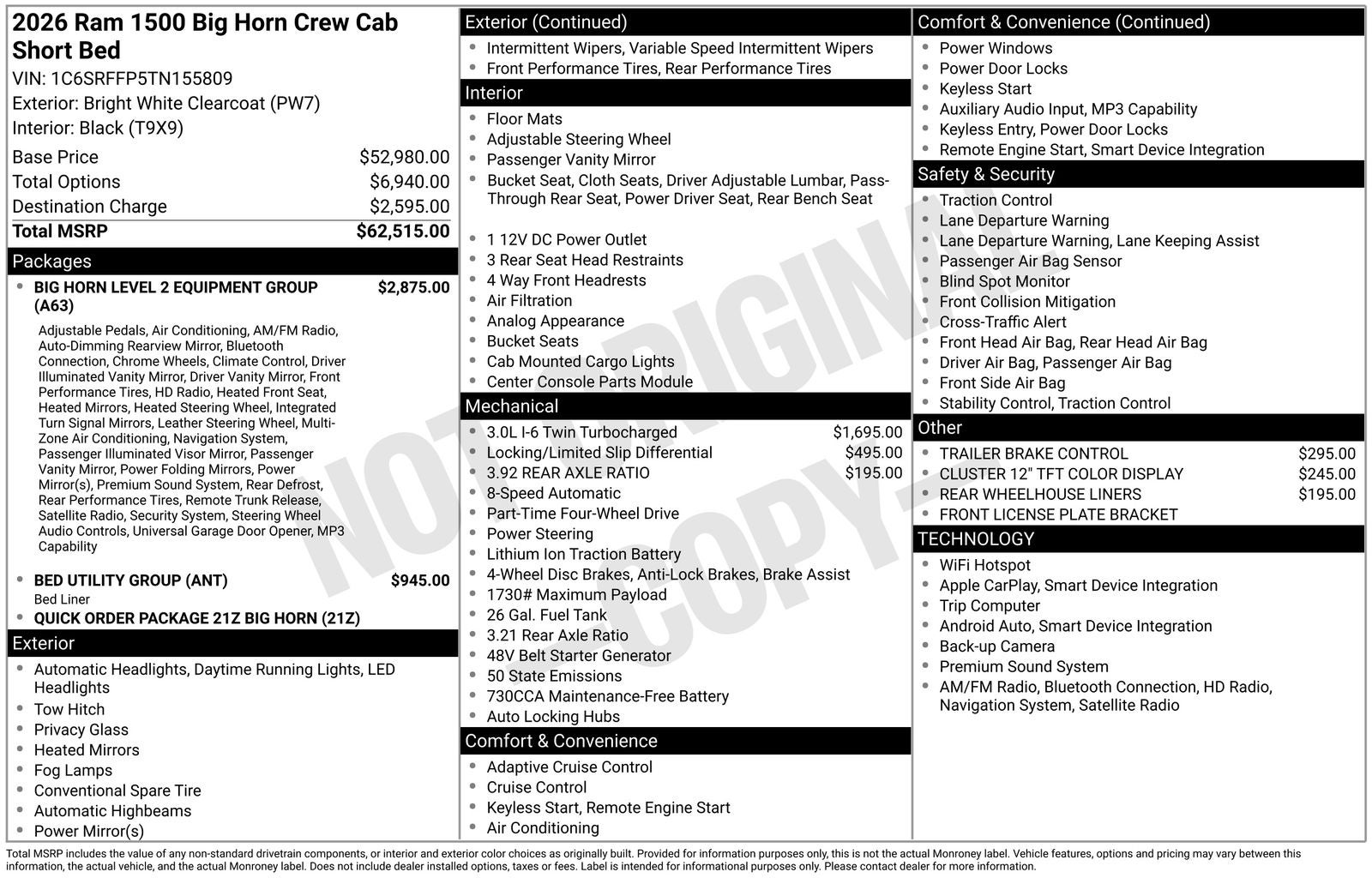 2026 RAM Ram 1500 RAM 1500 BIG HORN CREW CAB 4X4 5'7' BOX