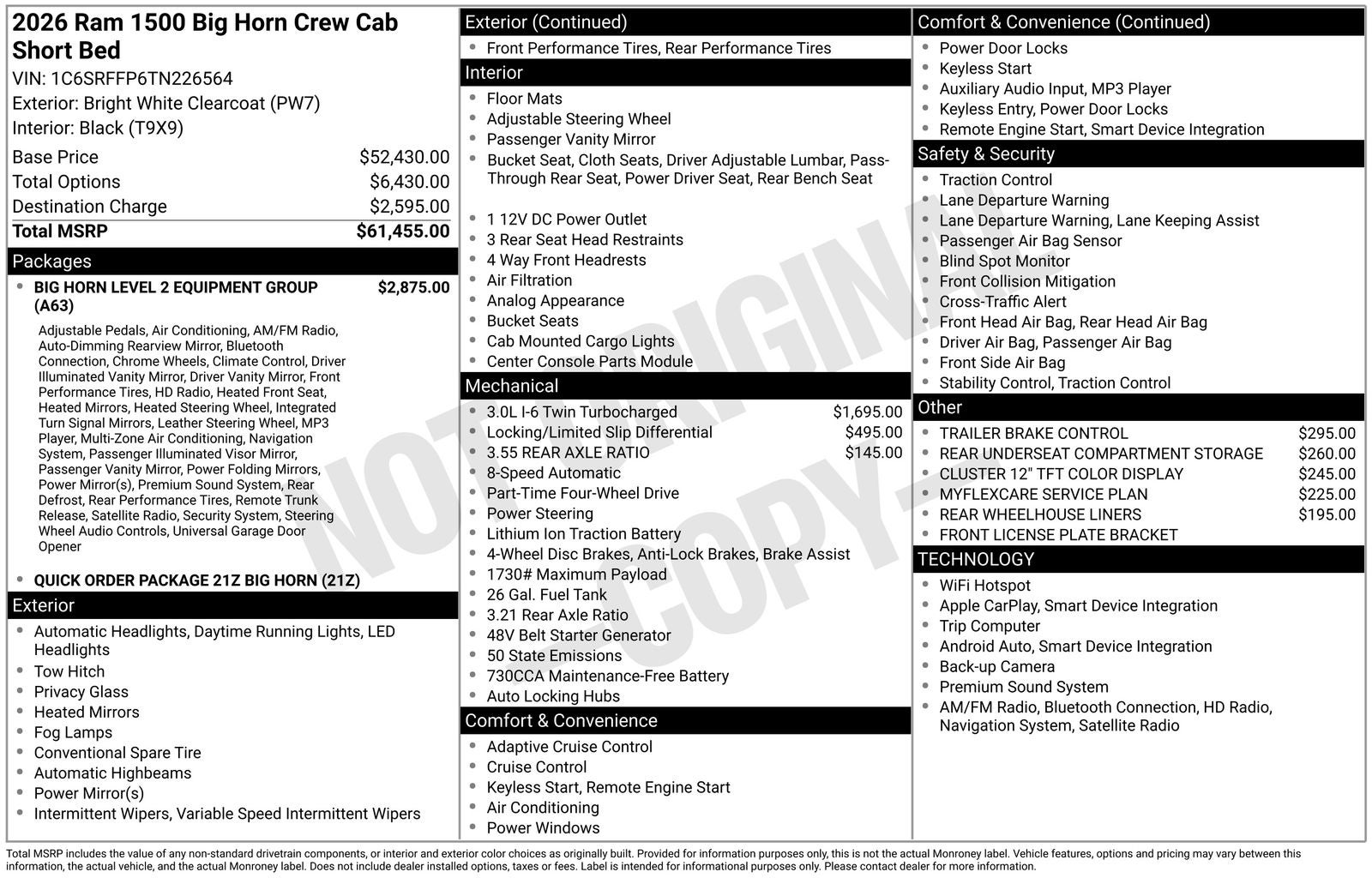2026 RAM Ram 1500 RAM 1500 BIG HORN CREW CAB 4X4 5'7' BOX